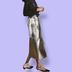 Soaked Danila Metallic Gold Midi Vegan Leather Skirt
